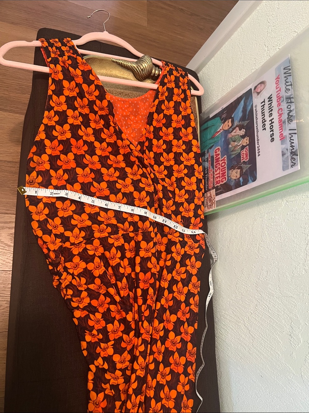 #2128**Sleeveless Orange Floral Wrap Dress for Women - Picture 6 of 11